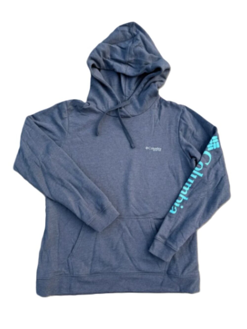 Columbia Gray Lightweight Pullover Hoodie Medium Teal Sleeve Logo Gorpcore